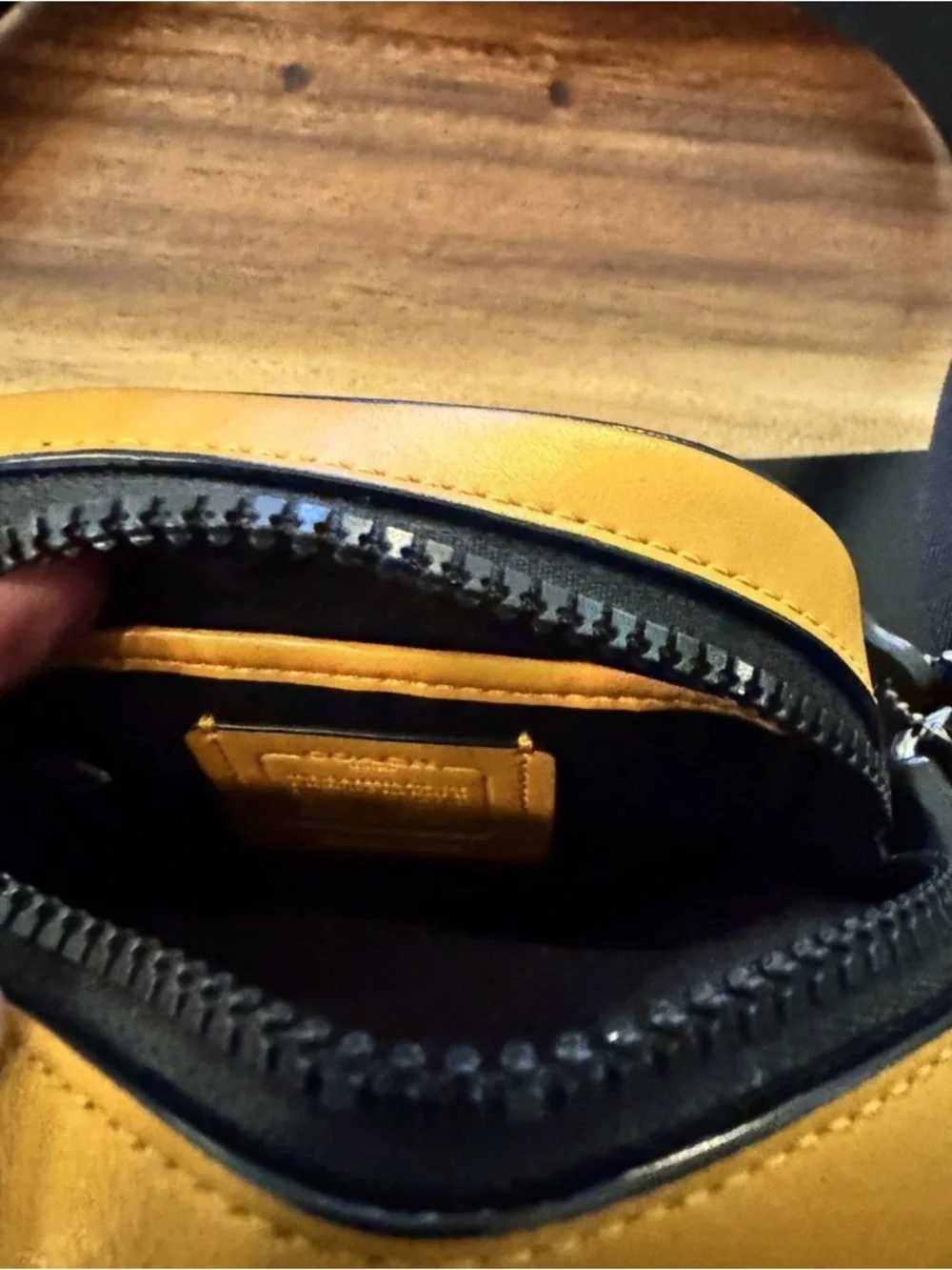 Coach Mustard Yellow and Black Leather Crossbody Pouch - Picture 2 of 3